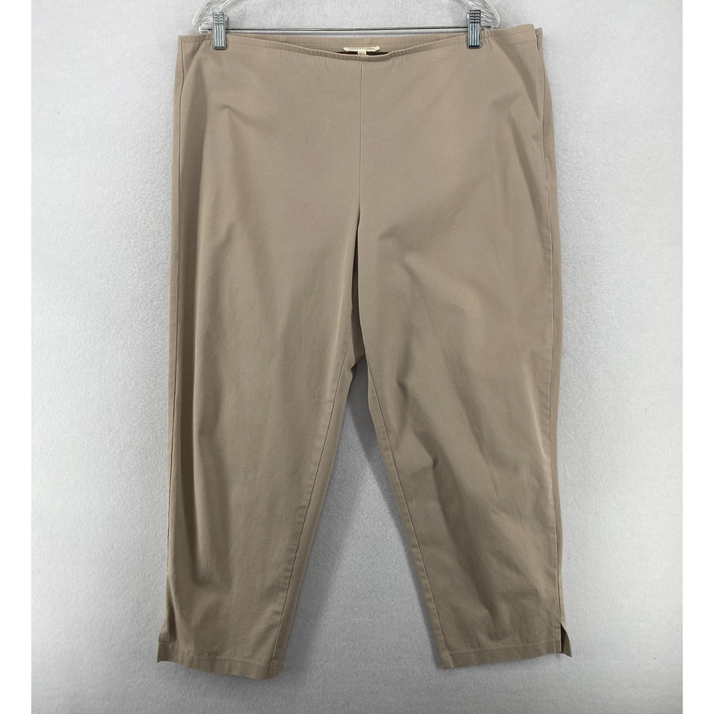 EILEEN FISHER Pants XL Twill Organic Cotton Stretch Tapered Ankle Side Zip Beige